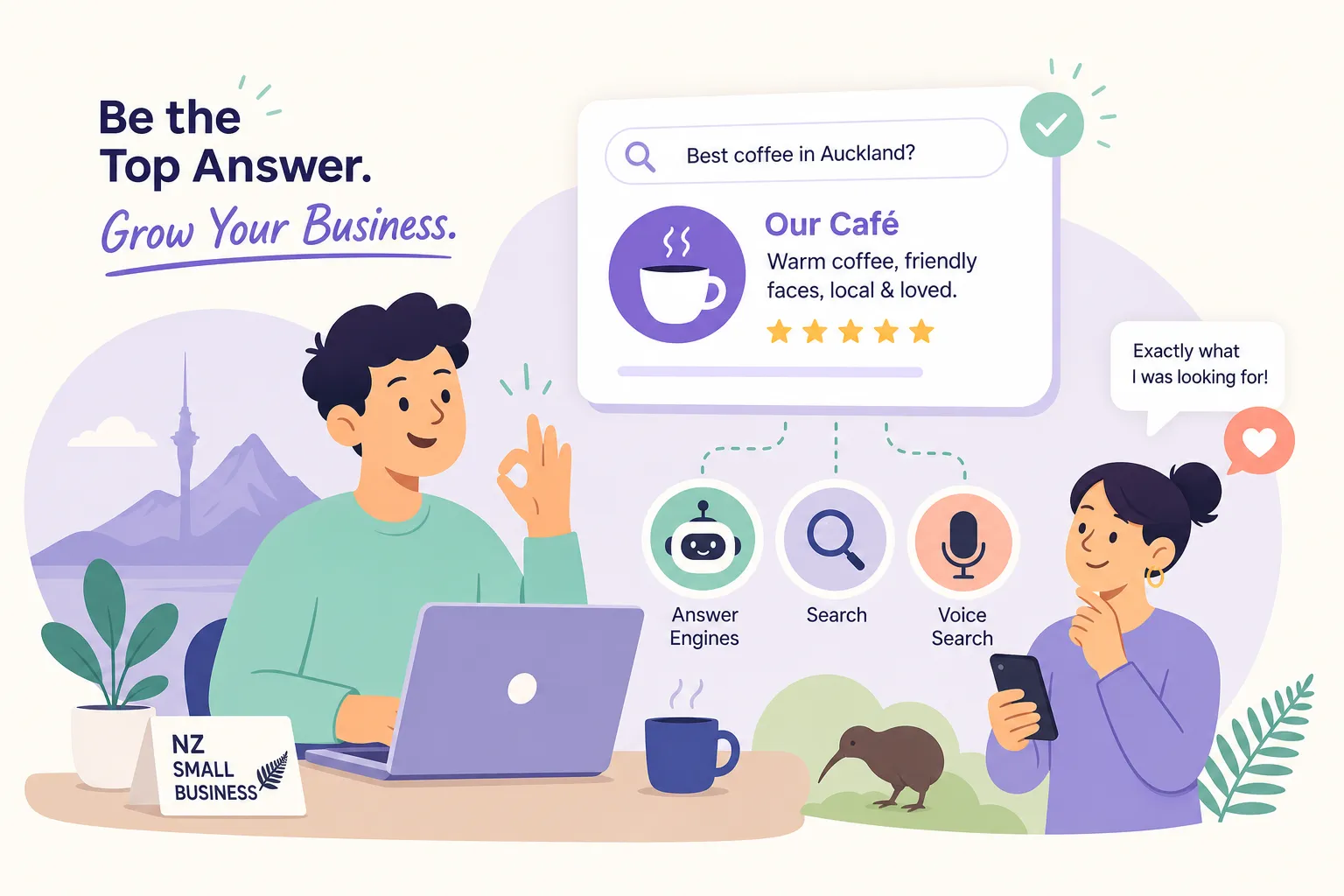 A hand holding a smartphone showing a ChatGPT conversation, representing how New Zealanders now research local services through AI-powered answer engines