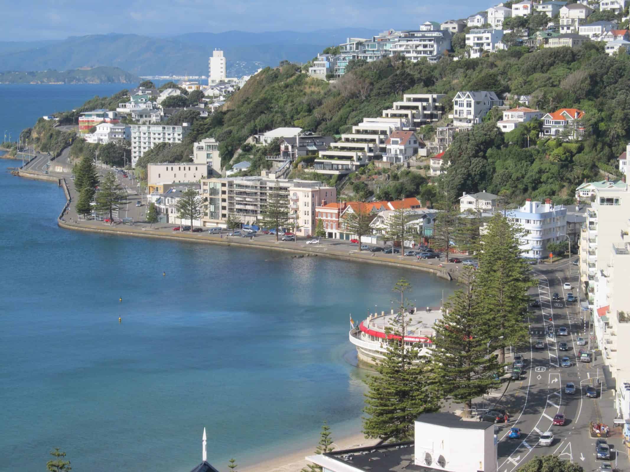 Aerial view of a New Zealand coastal town
