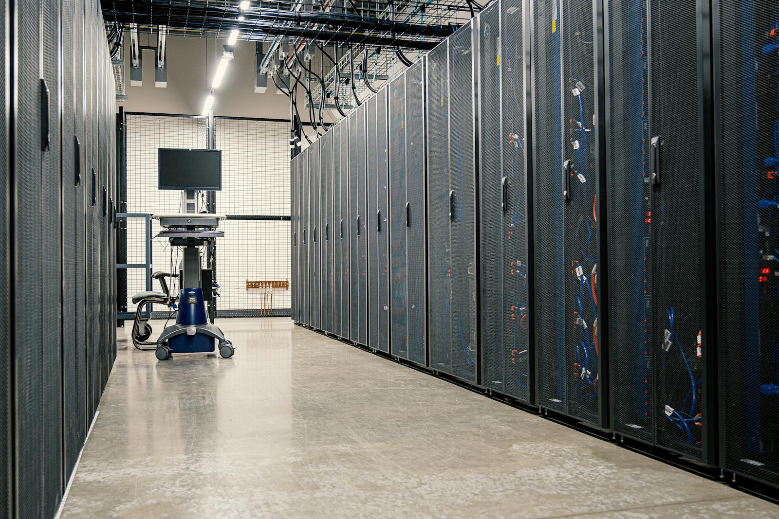 Modern data centre corridor with server racks