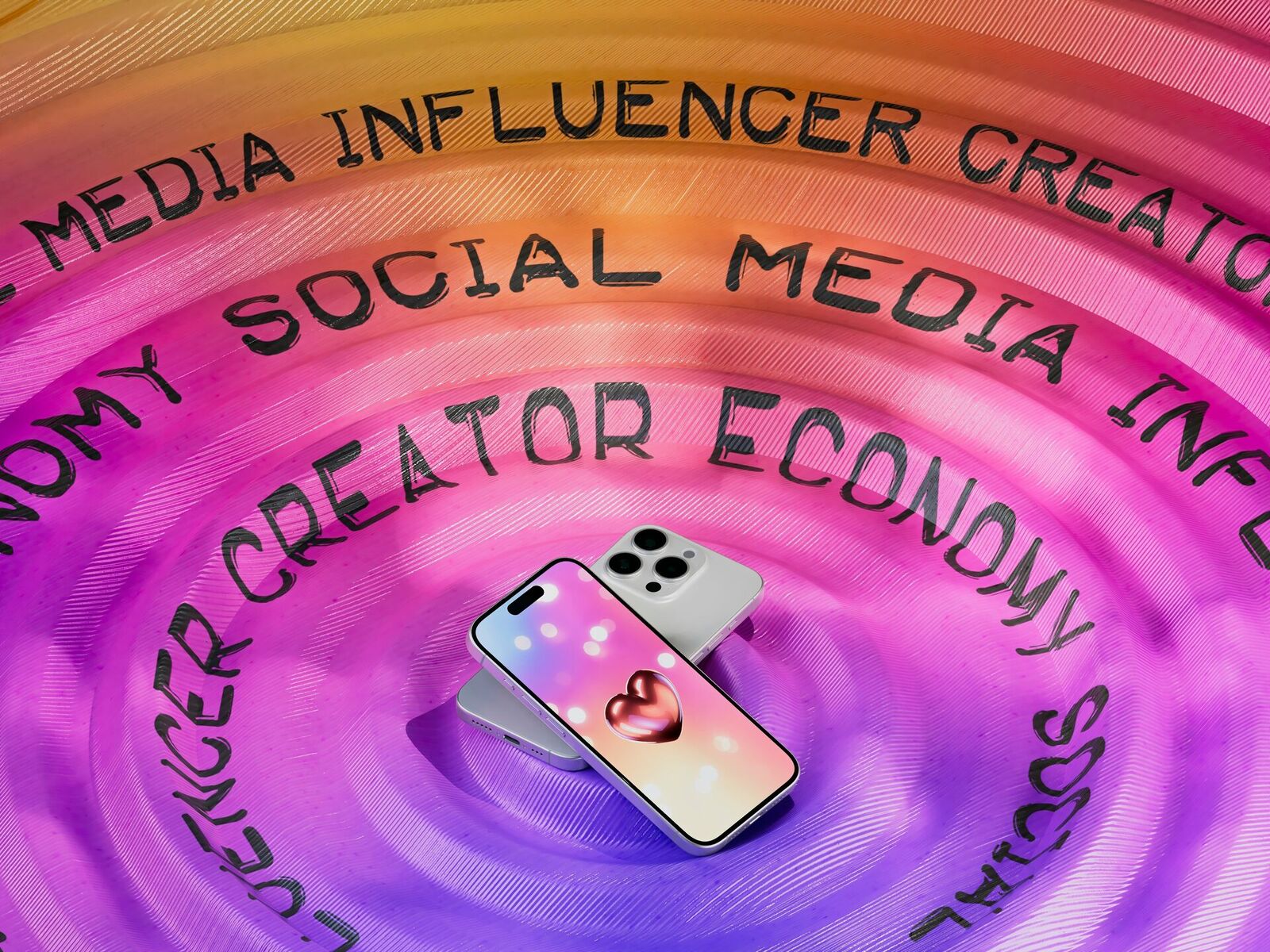 Smartphones surrounded by social media and creator economy text — social media management and digital marketing support for NZ small businesses