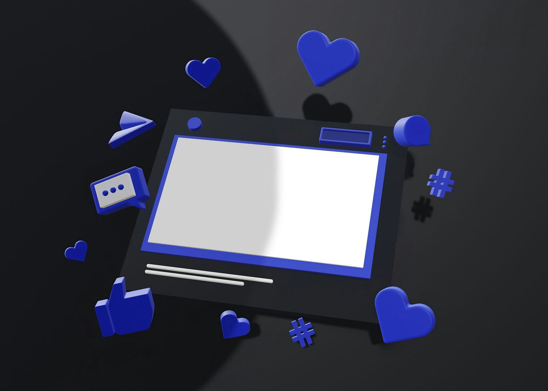3D illustration of a social media post with likes, hearts and hashtags — social media ads management and campaign support for NZ small businesses