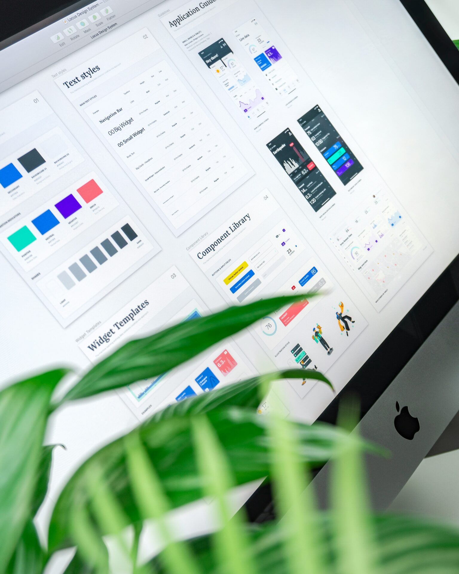 A modern design system shown on an iMac screen — typography, colour, components, and layout templates that underpin a clearer, more professional website redesign for NZ small businesses